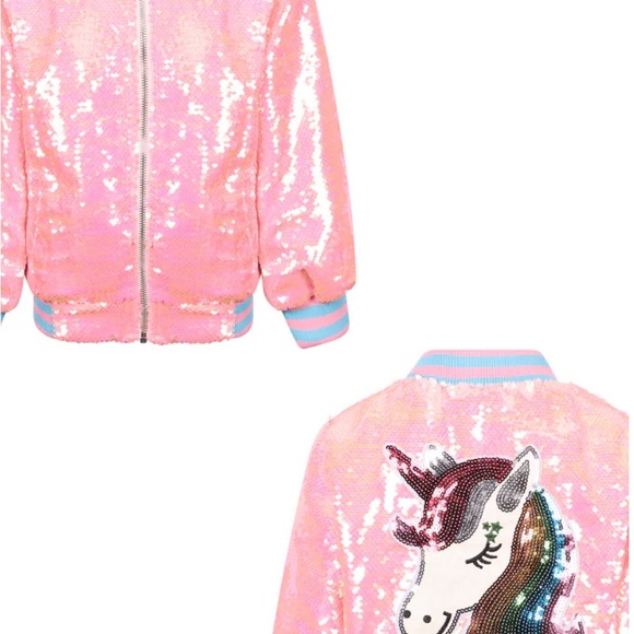 Brand new nwot Lola + The Boys Pink Sequin Jacket with Unicorn - Picture 6 of 6